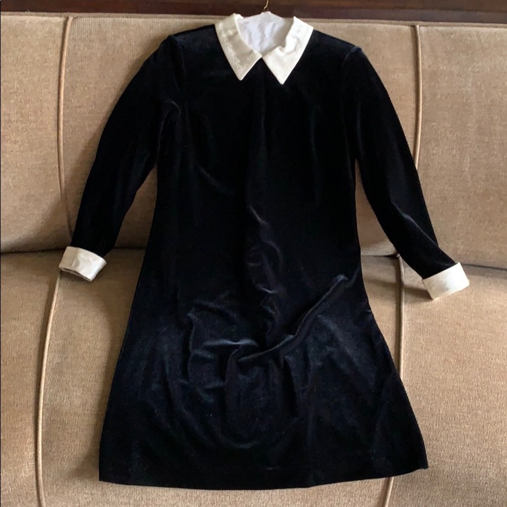 Black Velvet sheath dress white accents